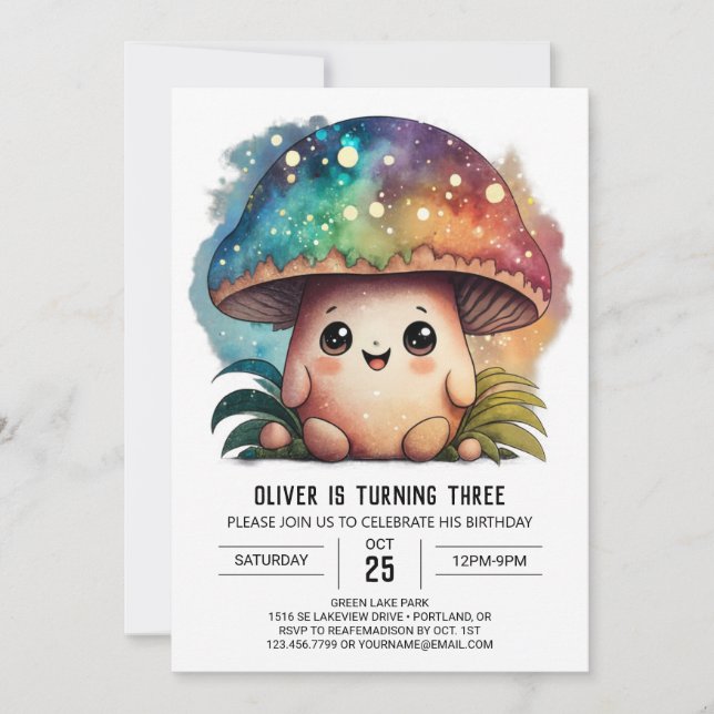 Charming Editable Mushroom Invitation Anniversaire (Devant)