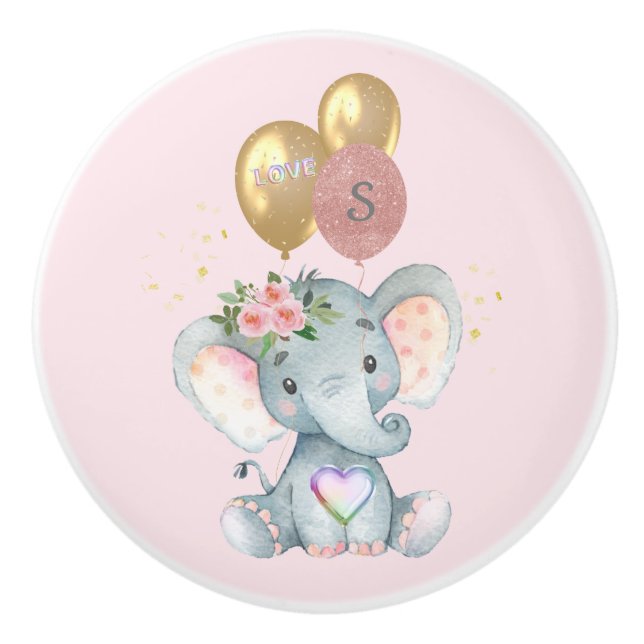 Charming Elephant Initial Heart Liebe Drawer Keramikknauf (Vorderseite)