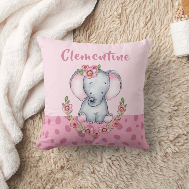 Charming Elephant PInk Floral Animal Print Kissen (Decke)