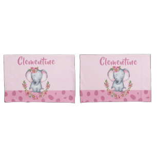 Charming Elephant PInk Floral Animal Print Kissenbezug
