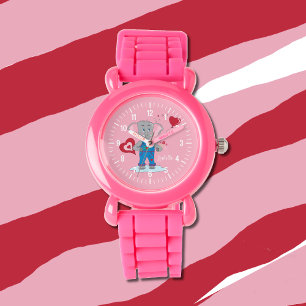 Charming éléphant rose montre fille avec nom