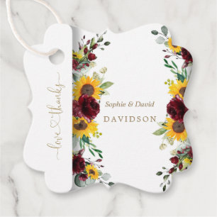 Charming Fall Burgund Rose Sonnenblumen Hochzeit Geschenkanhänger