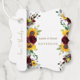 Charming Fall Burgund Rose Sonnenblumen Hochzeit Geschenkanhänger