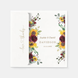 Charming Fall Burgund Rose Sonnenblumen Hochzeit Serviette