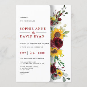 Charming Fall Burgund Sonnenblumen Hochzeit Einladung