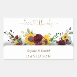 Charming Fall Burgund Sonnenblumen Hochzeit Rechteckiger Aufkleber