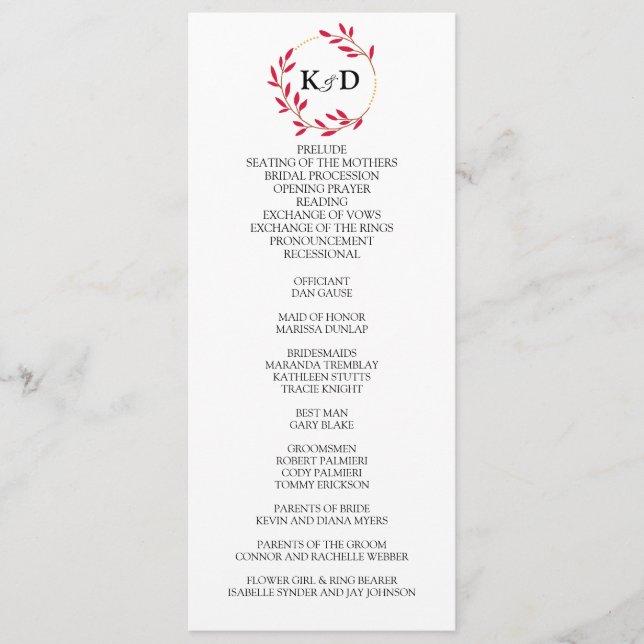 Charming Fall Leaf Monogram Wedding Programm (Vorderseite)