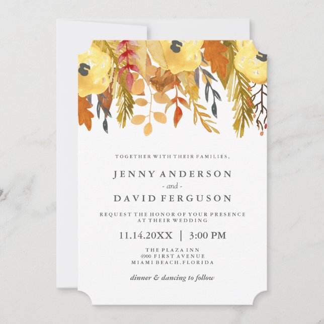 Charming Fall Watercolor Wedding Invitations (Devant)