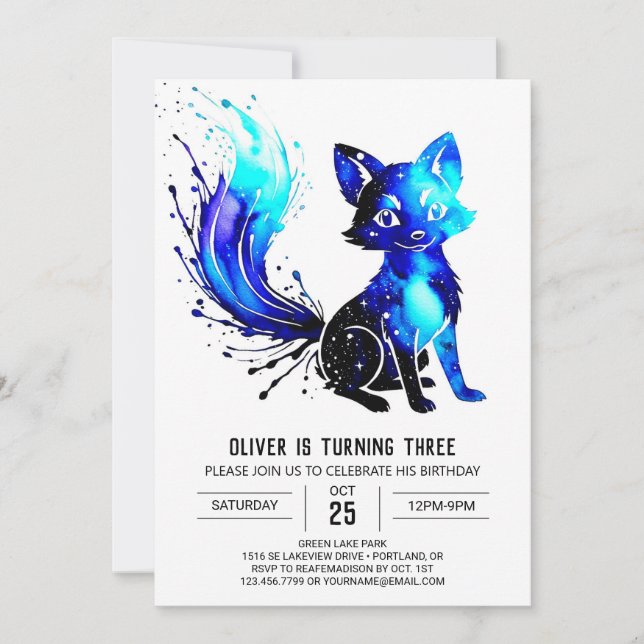 Charming Fantasy Fox Digital Boy Geburtstag Einladung (Vorderseite)