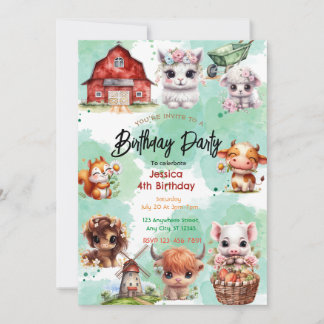 Charming Farm Animal Birthday Party Einladung
