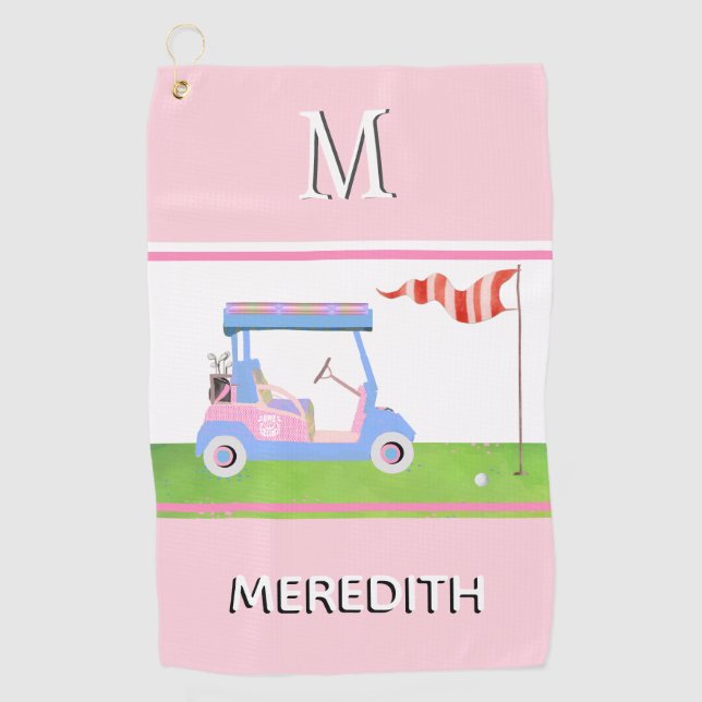 Charming Feminine Golf Cart Clubs Monogram Name Golfhandtuch (Vorderseite)