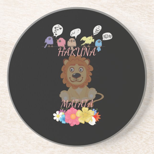 Charming "Flora and Fauna Hakuna Matata" Baby Lion Sandstein Untersetzer (Vorne)