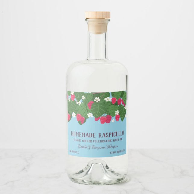 Charming Floral Raspberry Liköre Vielen Dank Alkoholflaschenetikett (Vorderseite)