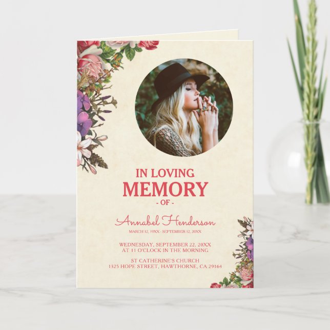 Charming Floral Sympathy Photo Funeral Programme (Devant)