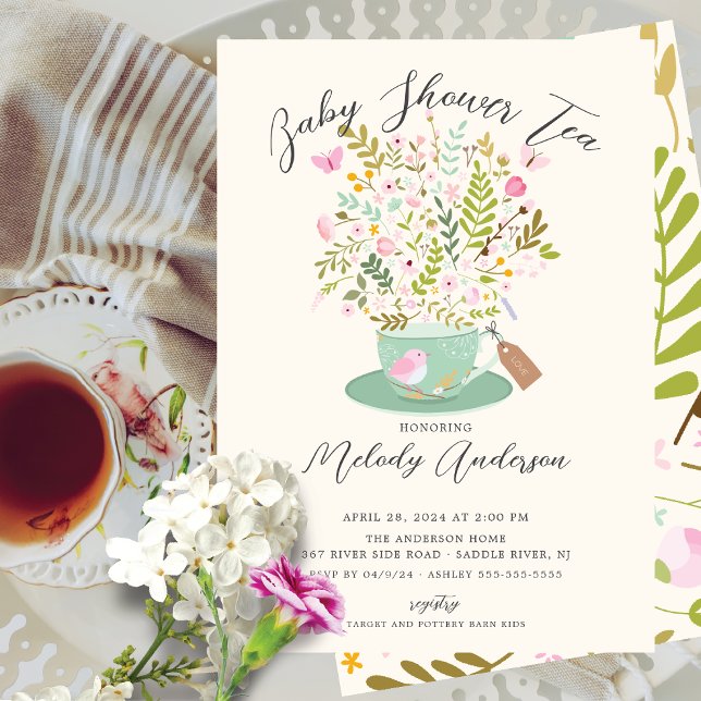 Charming Floral Tea Party Baby shower Invitation (Créateur téléchargé)