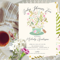 Charming Floral Tea Party Baby shower Invitation