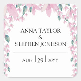Charming Floral Wisteria Wedding Quadratischer Aufkleber