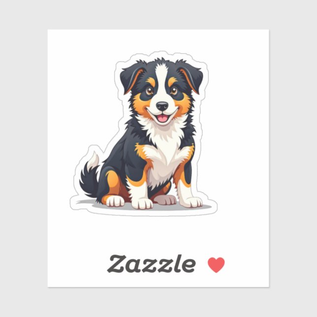 Charming Fluffy, Playful 3D Australian Shepherd, Aufkleber (Blatt)