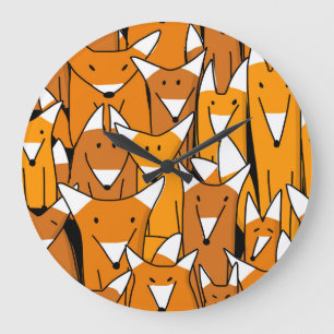 Charming Fox Family: Spielerisches Tiermuster Große Wanduhr