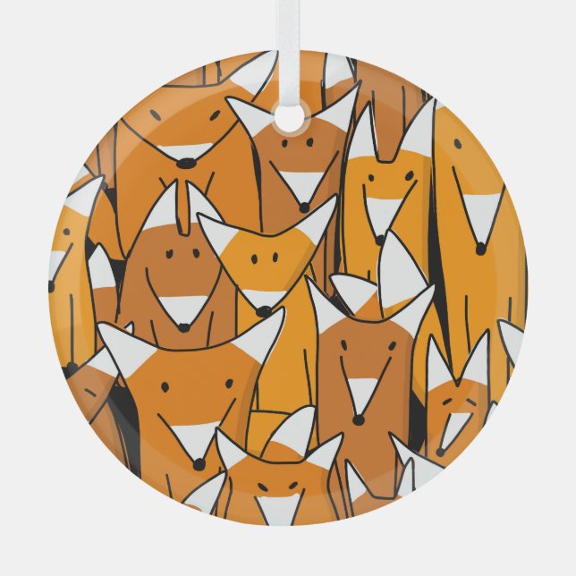 Charming Fox Family: Spielerisches Tiermuster Ornament Aus Glas (Vorderseite)