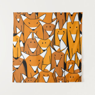 Charming Fox Family: Spielerisches Tiermuster Wandteppich