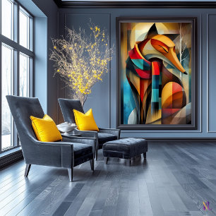 Charming Fox – Kubistische Eleganz in einem Winter Poster