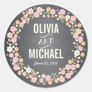 Charming Garden Blumenreath Personalisiert Aufkleb Runder Aufkleber