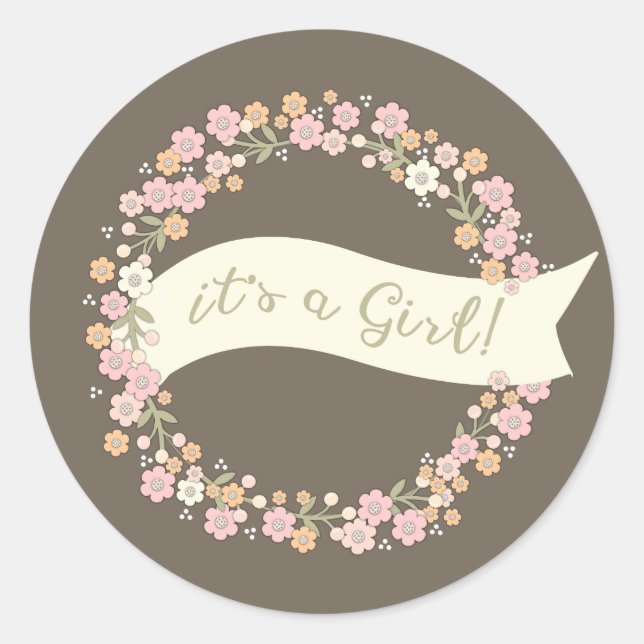 Charming Garden Floral Wreath Girl Babydusche Runder Aufkleber (Vorderseite)