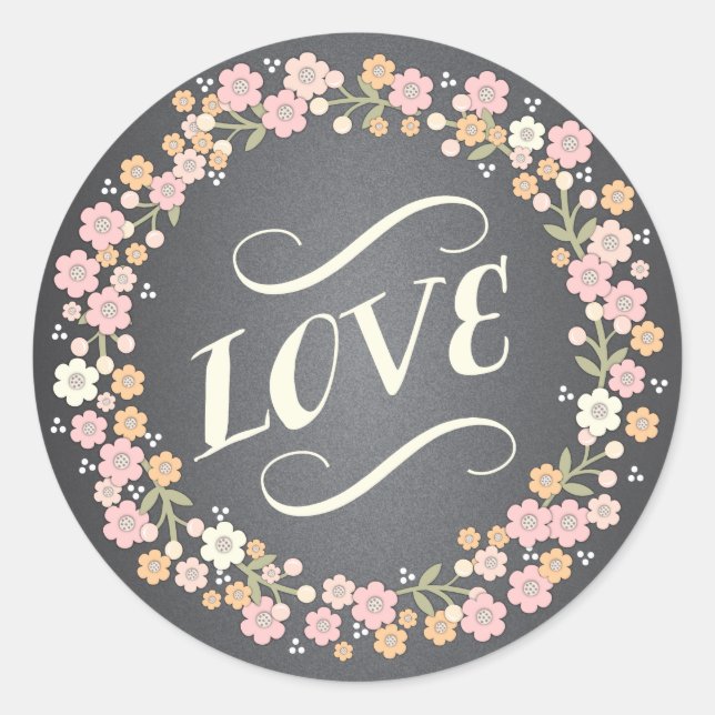 Charming Garden Floral Wreath Wedding Liebe Sticke Runder Aufkleber (Vorderseite)