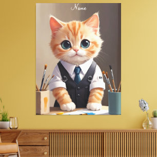 Charming Ginger Cat Artist mit Pinsel Niedlich Leinwanddruck