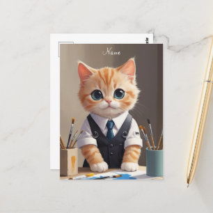 Charming Ginger Cat Artist mit Pinsel Niedlich Postkarte