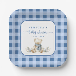 Charming Gingham Kariert Teddy Bear Baby Dusche Pappteller