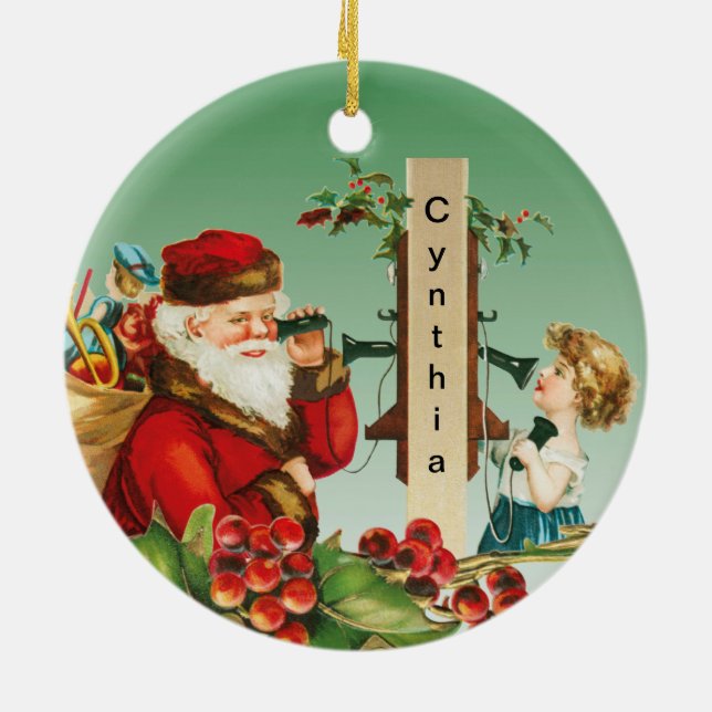Charming Girl am Telefon mit Weihnachten Keramik Ornament (Hinten)