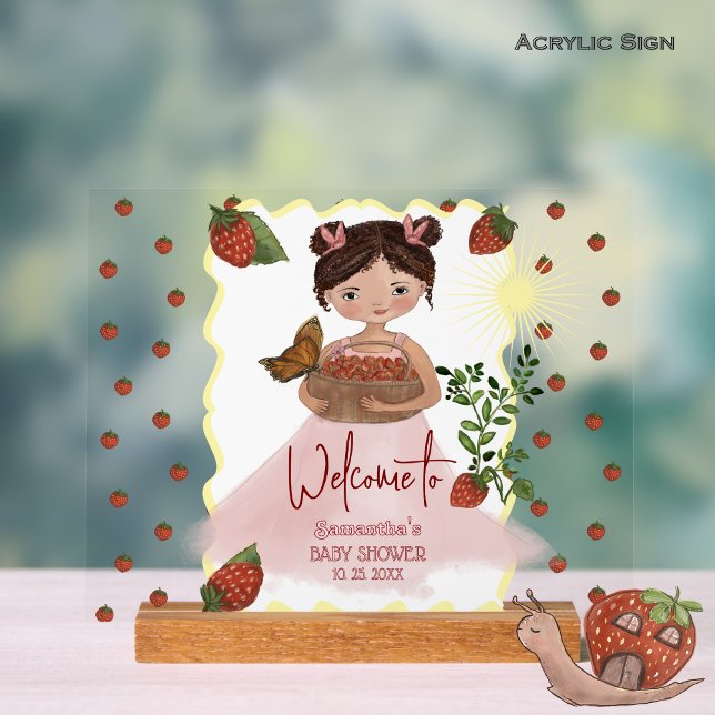 Charming Girl & Berry Sweet Baby shower (Charming Girl & Berry Sweet Baby Shower Acrylic Sign)