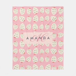 Charming Girly Strawberry Muster Monogram Geschenk Fleecedecke