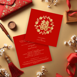 Charming Glitter Floral Chinese Double Happiness Einladung