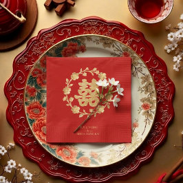 Charming Glitter Floral Chinese Double Happiness Serviette