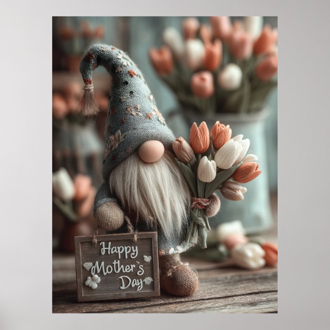 Charming Gnome Holding a "Happy Mother Day" Zeiche Poster (Vorne)