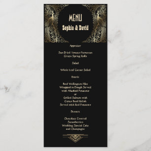 Charming Gold Art Deco Peacocks Menu Mariage