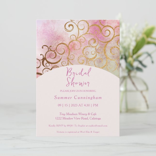Charming Gold Botanische Brautdusche Einladung (Stehend Vorderseite)