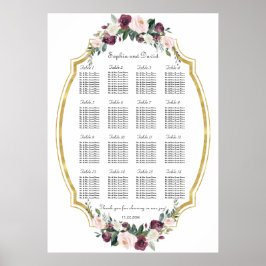 Charming Gold Burgundy Blush Bloral Seekarte Poster