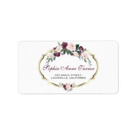 Charming Gold Burgundy Blush Floral Wedding Adressaufkleber