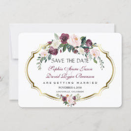 Charming Gold Burgundy Blush Floral Wedding Save The Date