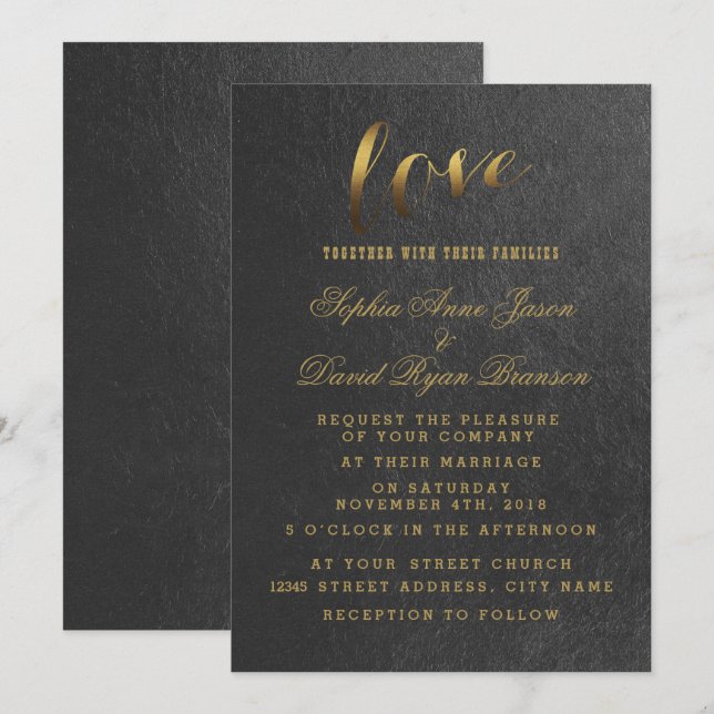 Charming Gold Foil Black Wedding Einladung (Vorne/Hinten)