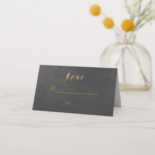 Charming Gold Foil Black Wedding Platzkarte (Vorderseite)