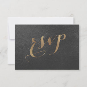 Charming Gold Foil Black Wedding RSVP Karte