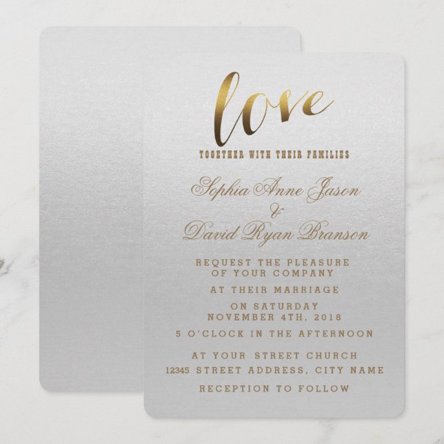 Charming Gold Foil Grunge Gray Hochzeit Einladung (Vorne/Hinten)