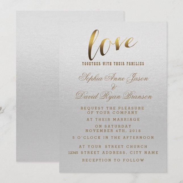 Charming Gold Foil Grunge Gray Hochzeit Einladung (Vorne/Hinten)