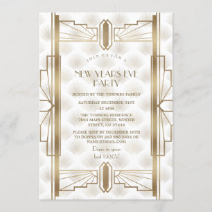 Charming Gold Great Gatsby Art Deco New Year Party Einladung