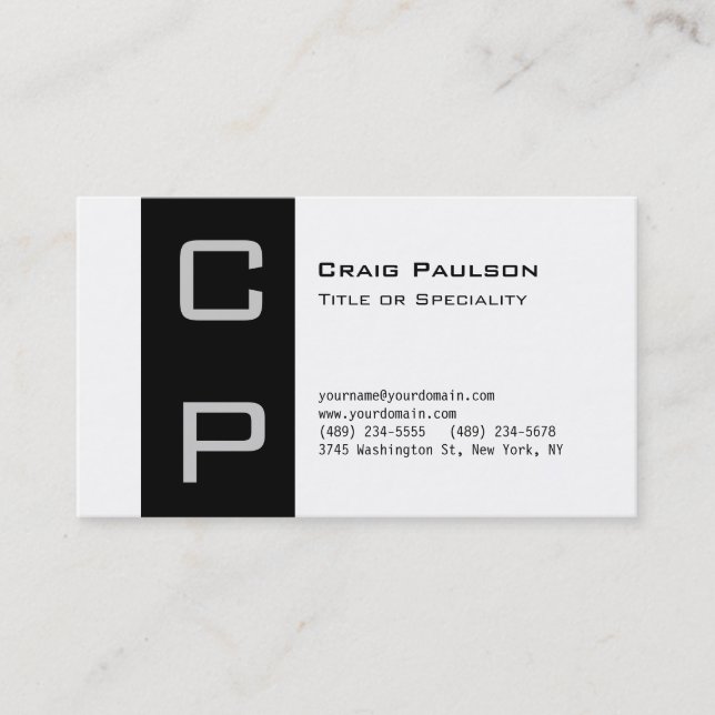 Charming-Graue Schwarz-weiße Monogram-Visitenkarte Visitenkarte (Vorderseite)